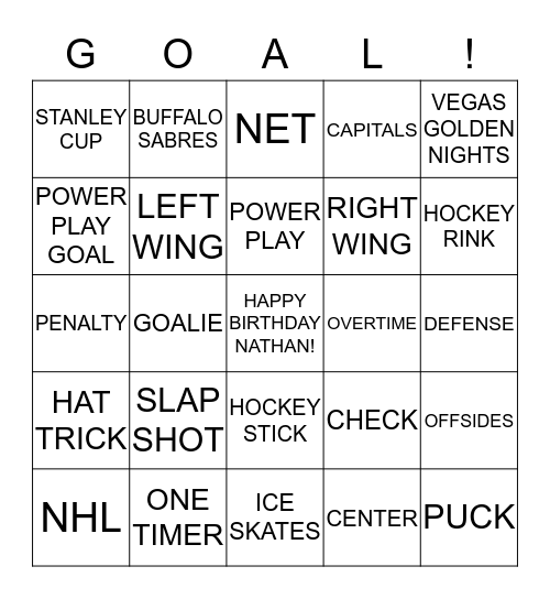 HOCKEY BINGO Card