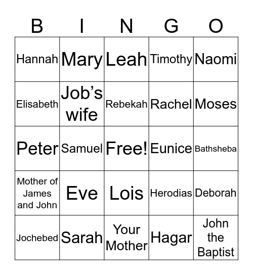 Bible mothers Bingo Card