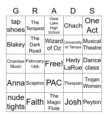 CONGRATULATIONS Bingo Card