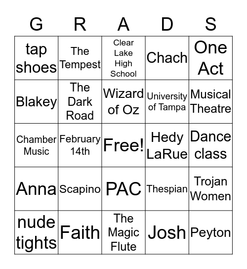 CONGRATULATIONS Bingo Card