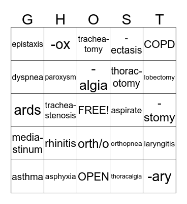 Respiratory System Bingo Card