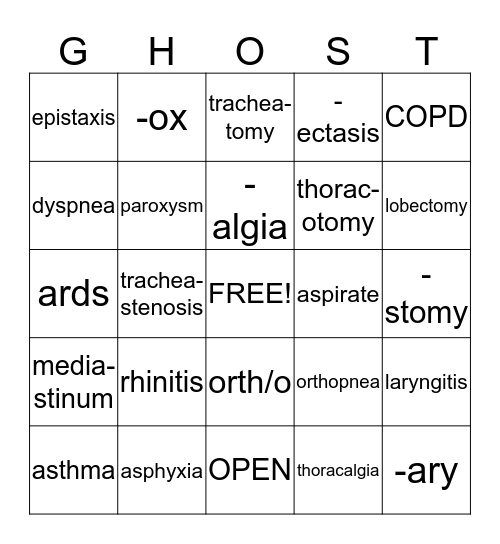 Respiratory System Bingo Card