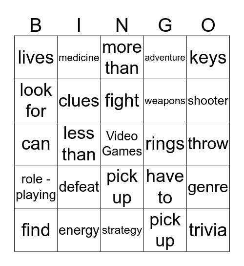 Video Games Bingo Card