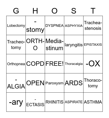 Respiratory System Bingo Card