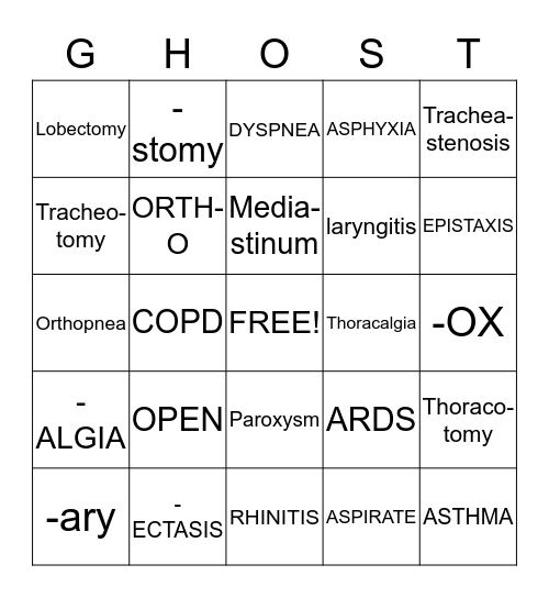 Respiratory System Bingo Card