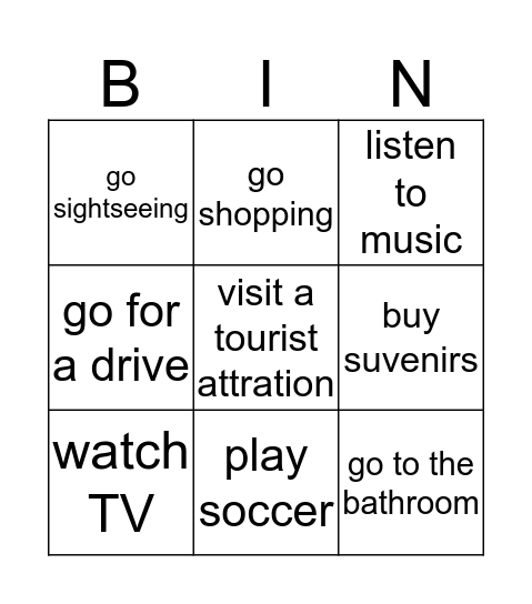 word bingo Card