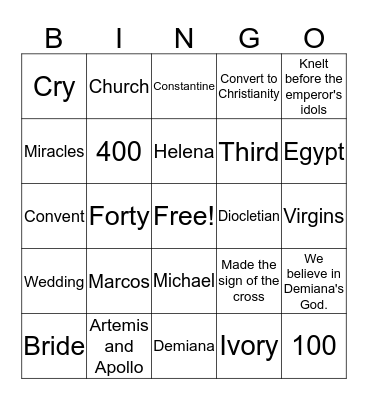 St. Demiana's Story Bingo Card