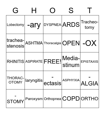 Respiratory System Bingo Card