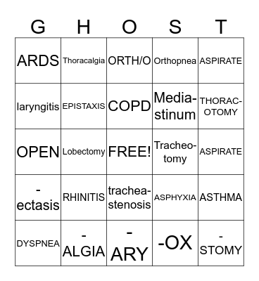 Respiratory System Bingo Card