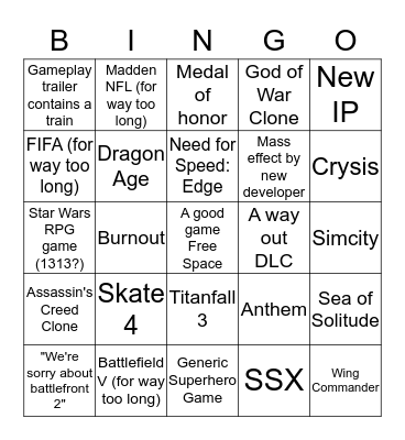 Electronic Arts BINGO Card