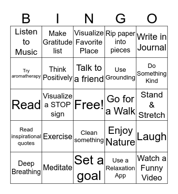 COPING SKILLS Bingo Card