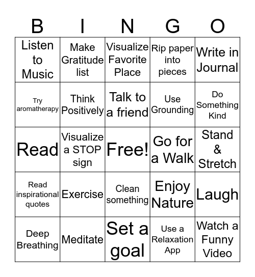 COPING SKILLS Bingo Card