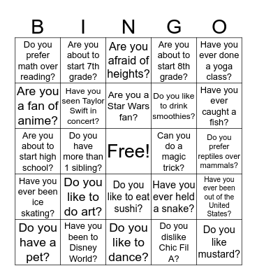 Get To Know You Bingo Card