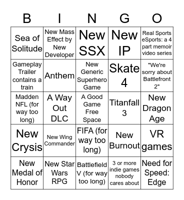 Electronic Arts BINGO Card