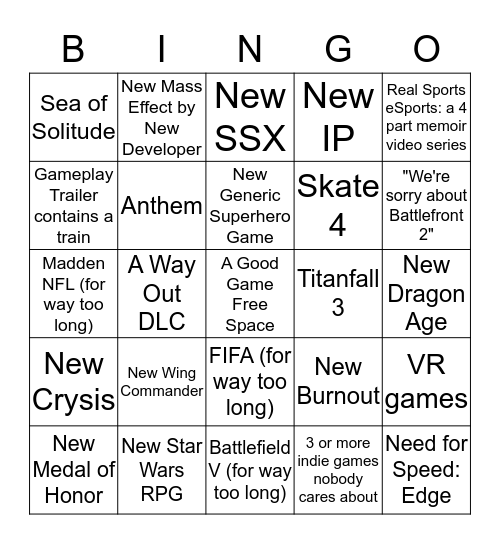 Electronic Arts BINGO Card