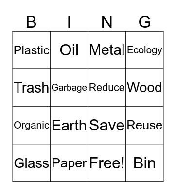 Recycling  Bingo Card