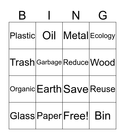 Recycling  Bingo Card