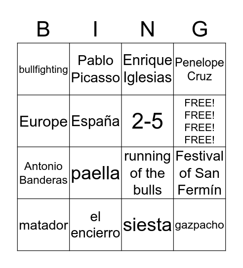 ESPAÑA Bingo Card