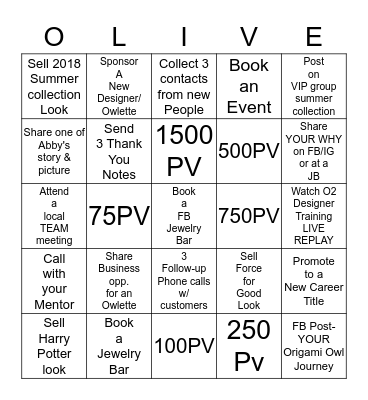 OLIVE Bingo Card