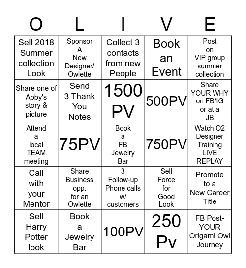 OLIVE Bingo Card