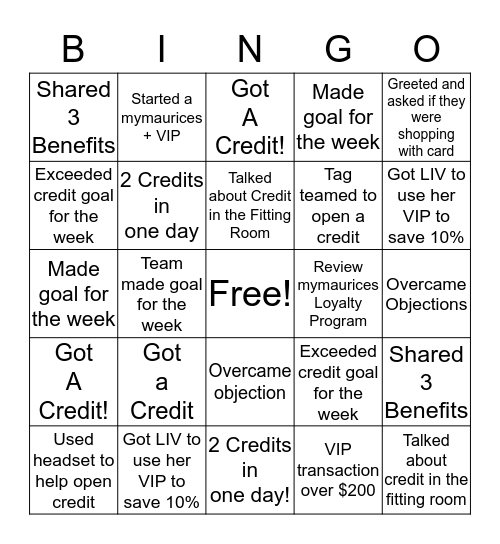 Credit Bingo Card