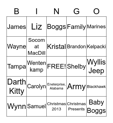Boggs Family Bingo Card