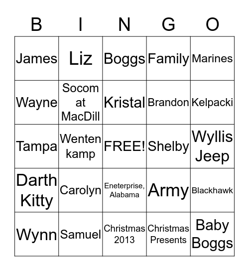 Boggs Family Bingo Card