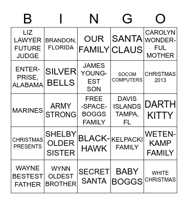 BOGGS FAMILY BINGO Card