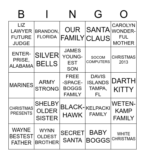 BOGGS FAMILY BINGO Card