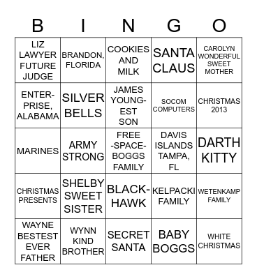 BOGGS FAMILY BINGO Card