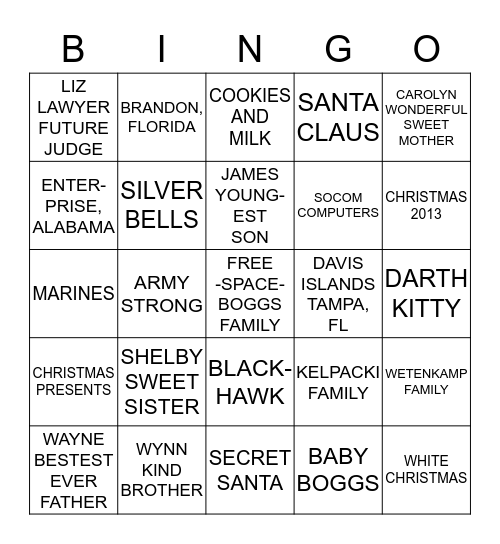 BOGGS FAMILY BINGO Card