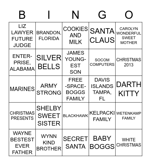 BOGGS FAMILY BINGO Card