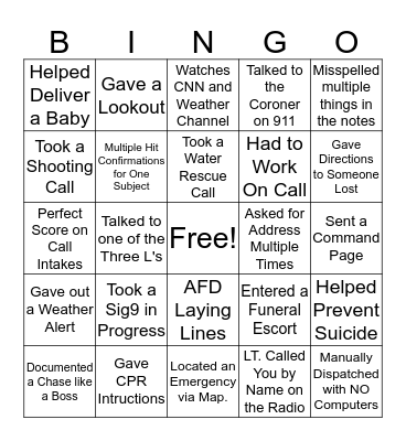 911 Bingo Card