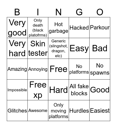 All bonk.io maps Bingo Card