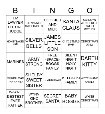 BOGGS FAMILY BINGO Card