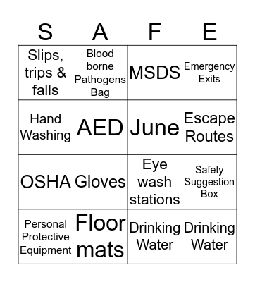 Safety Bingo Card