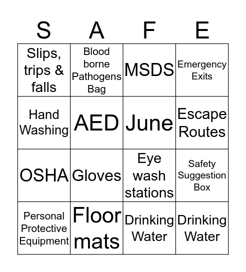 Safety Bingo Card