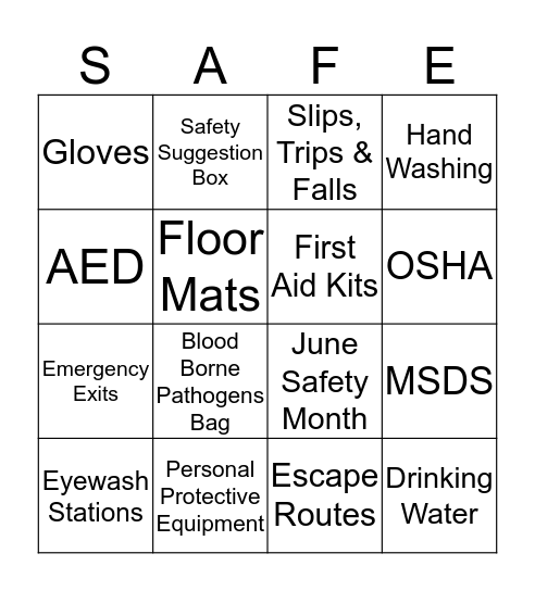Safety Bingo Card