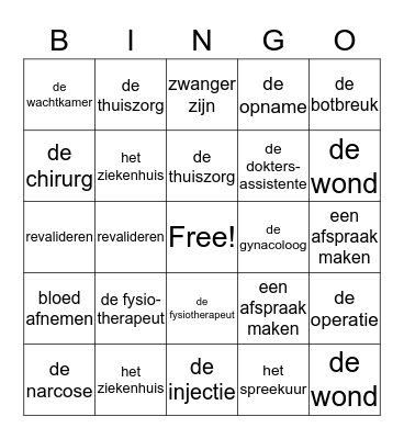 U spreekt met dokter Jansen Bingo Card