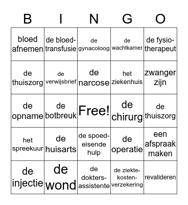 U spreekt met dokter Jansen Bingo Card