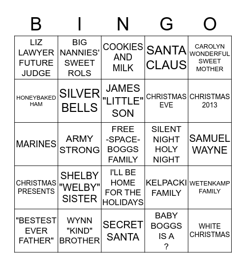 BOGGS FAMILY BINGO Card