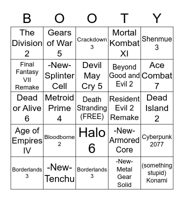 E3 2018 Bingo Card