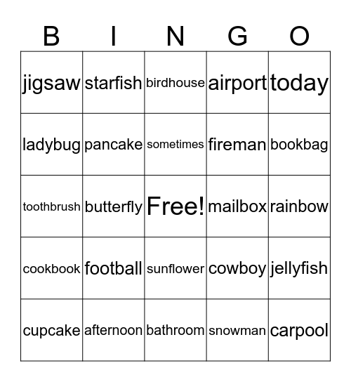 compound word BINGO Card