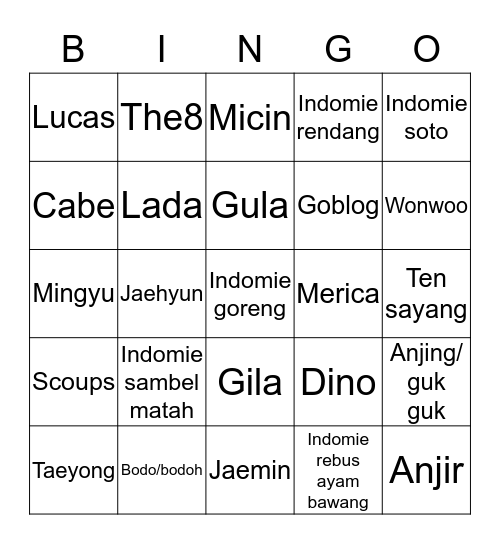 Nananana Bingo Card