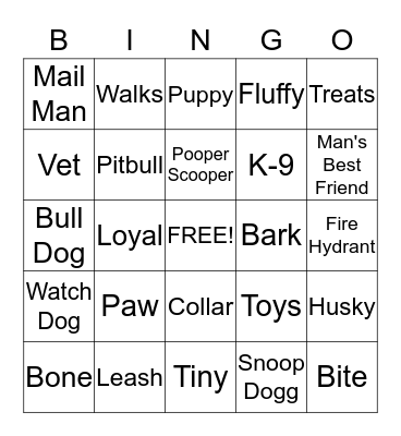 Dog Bingo Card
