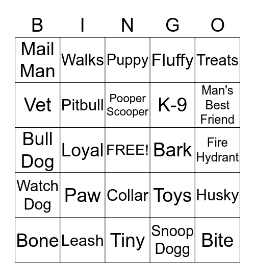 Dog Bingo Card