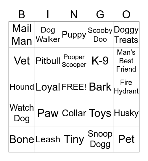 Dog Bingo Card