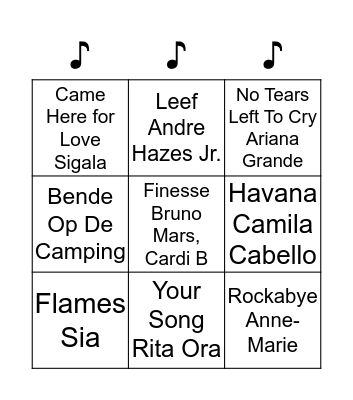 Muziek Bingo Card