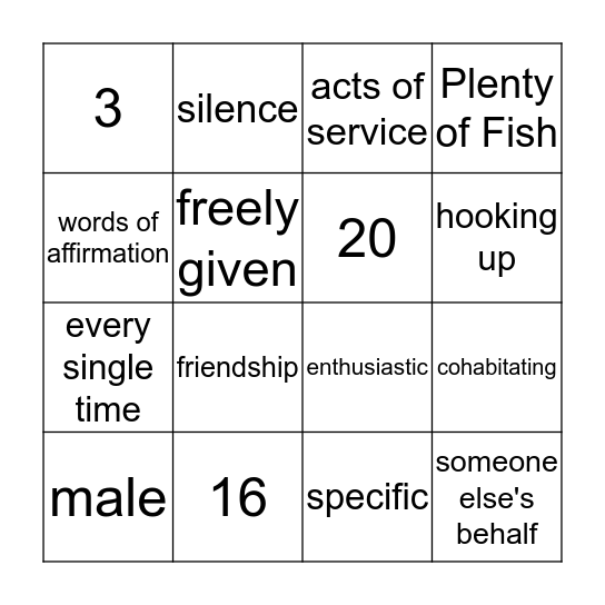 Consent & Personal Relationship BINGO Card