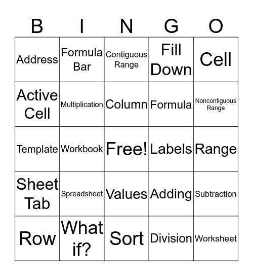 Microsoft Excel Bingo Card